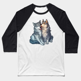 Valentine Cartoon Wolf Couple Baseball T-Shirt